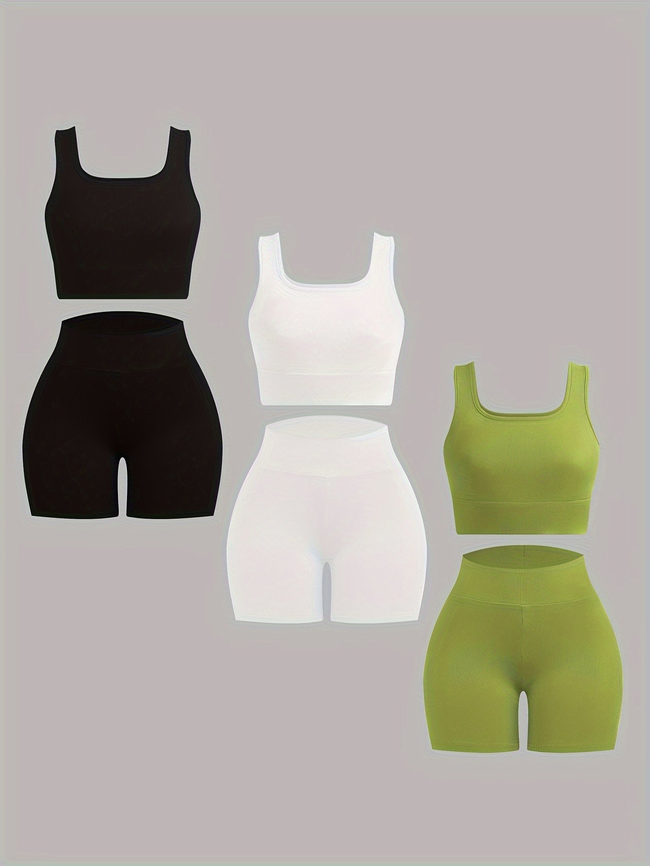 Women's 3-Pack Summer Outfit Set – Square Neck Crop Tank Top & High Waist Cropped Leggings, Casual Versatile Shorts Set